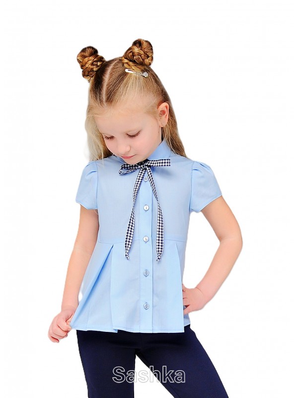 Блуза для дівчинки Sashka шкільна  зі складами блакитна, розмір 116-146